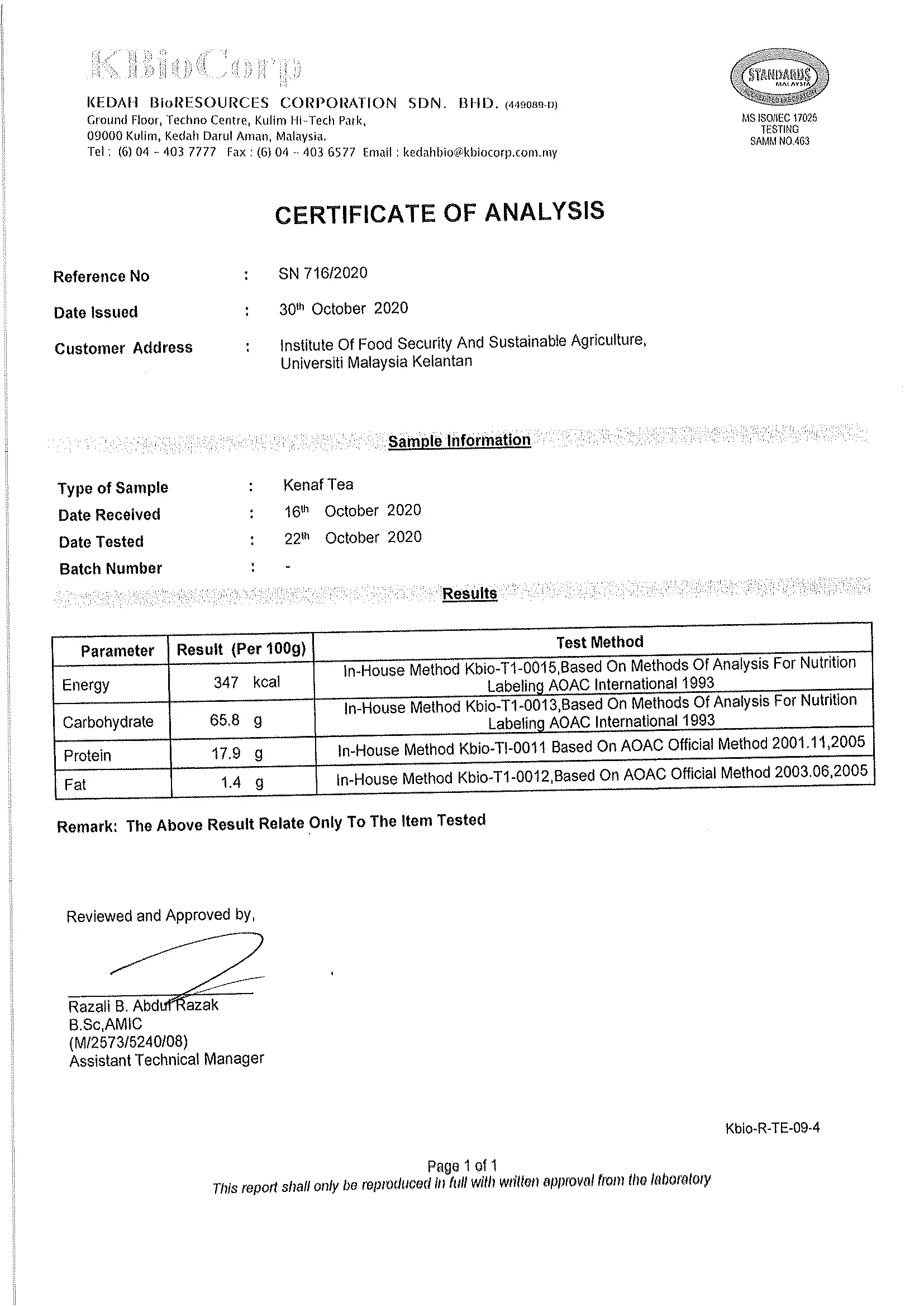 CoA Fakta Nutrisi